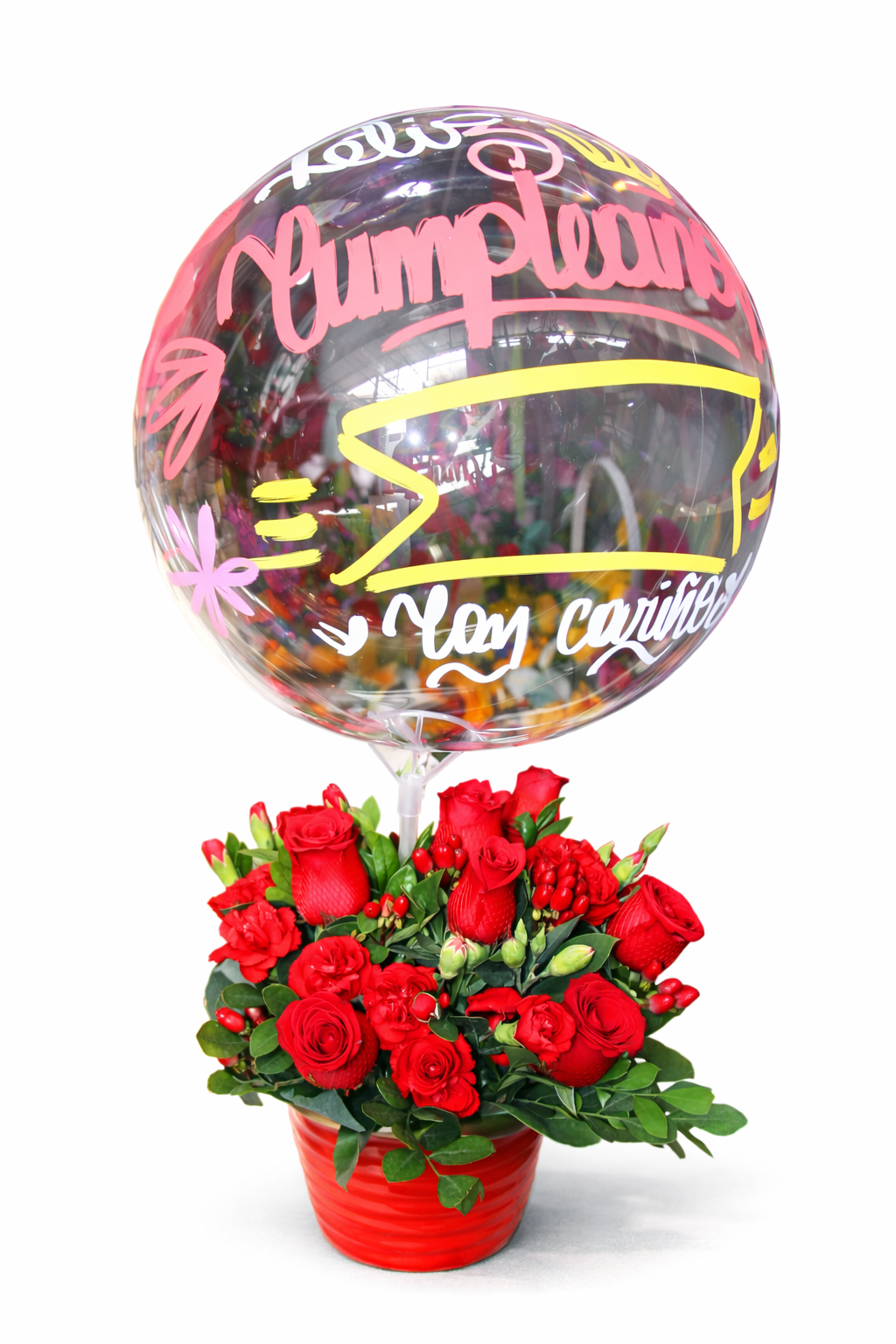 Arreglo Floral con Globo Personalizado