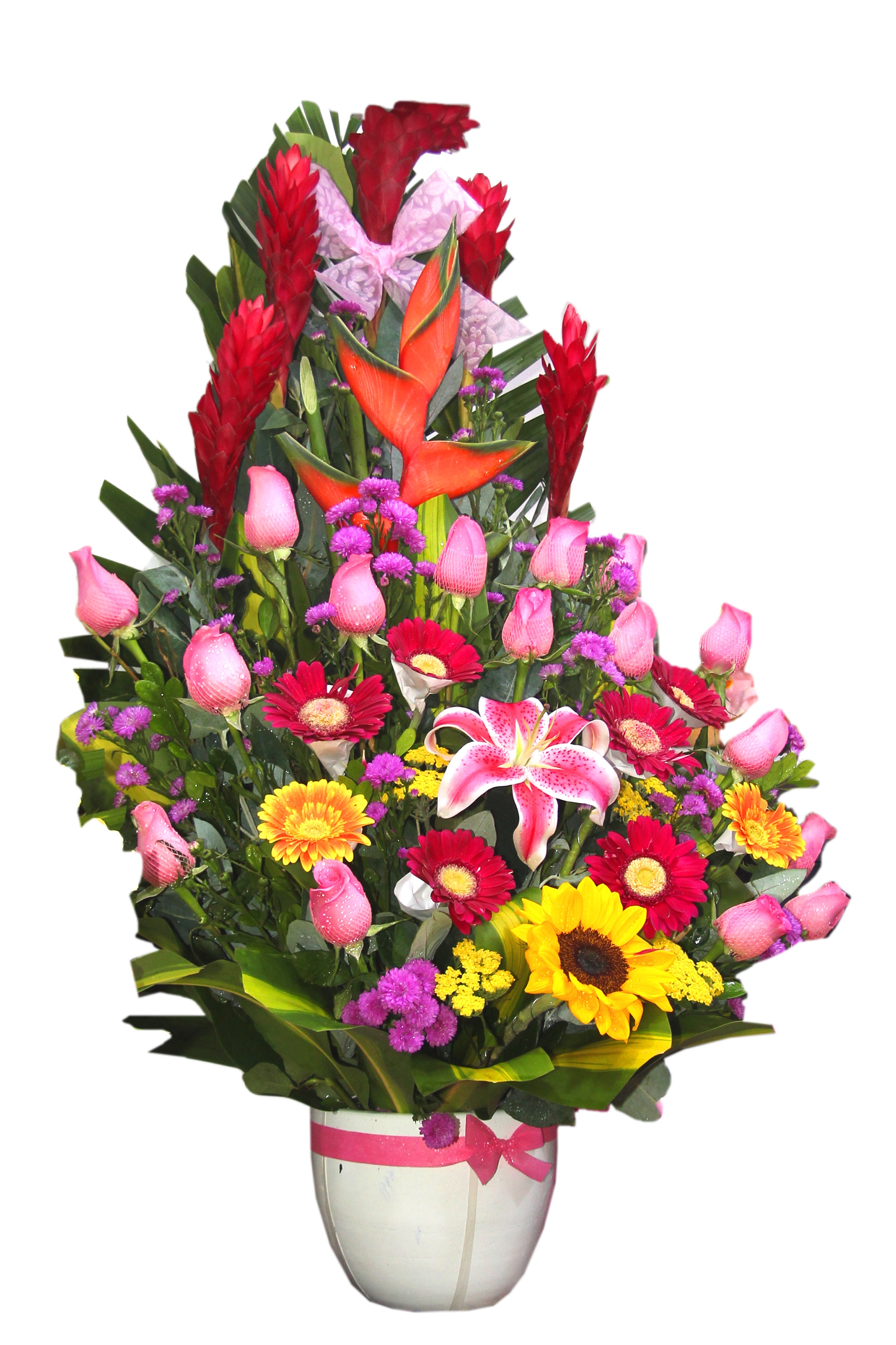 Arreglo Tropical con Rosas Rosadas y Lirios