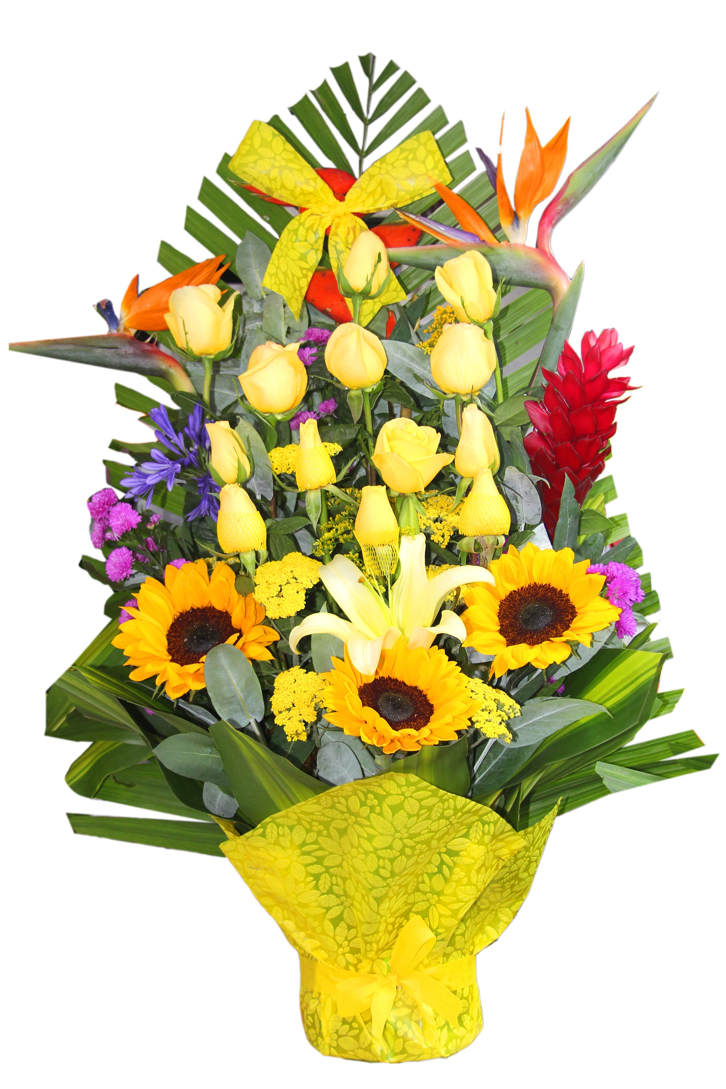 Arreglo Tropical de Rosas Amarillas Premium