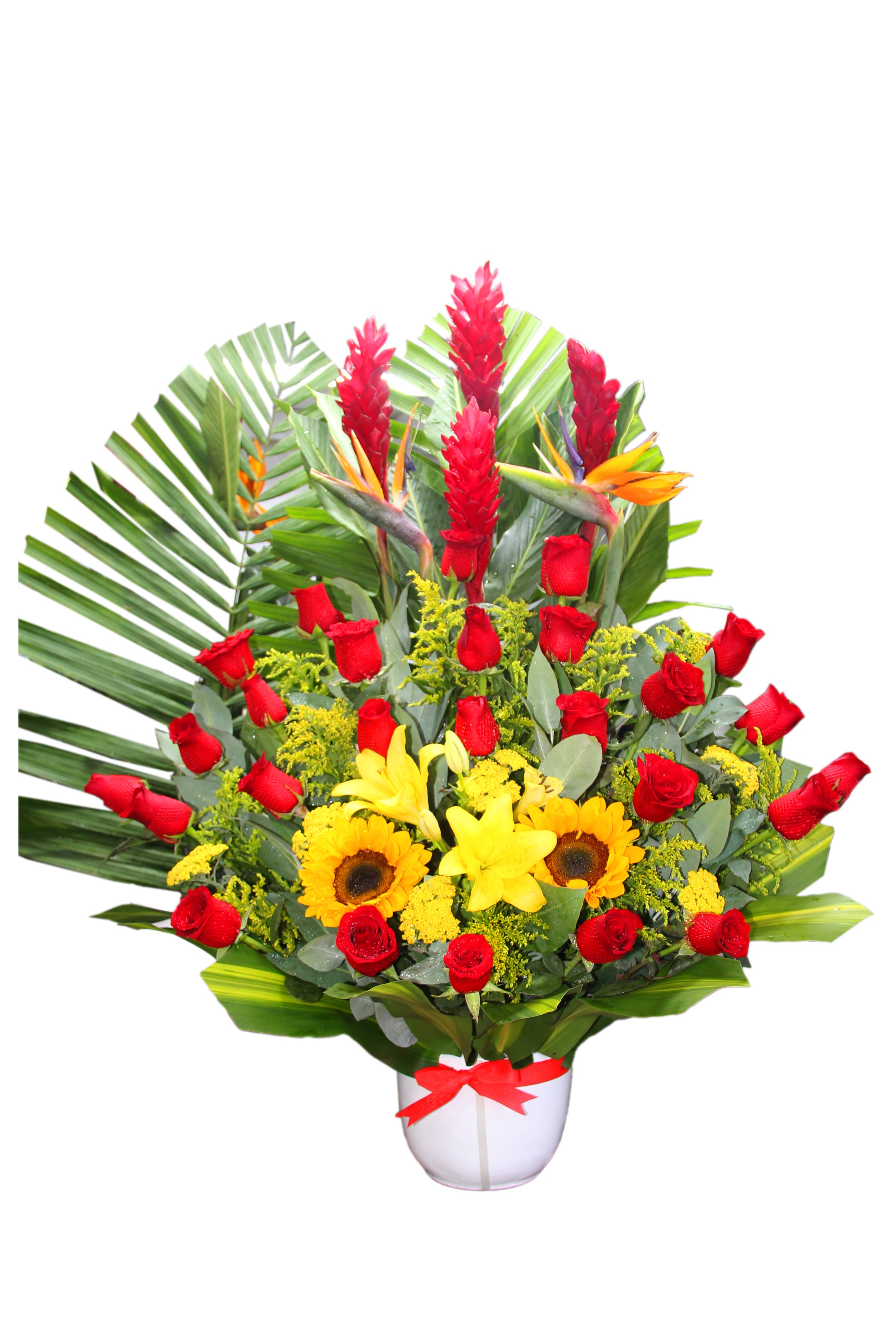 Arreglo Tropical de Rosas y girasoles