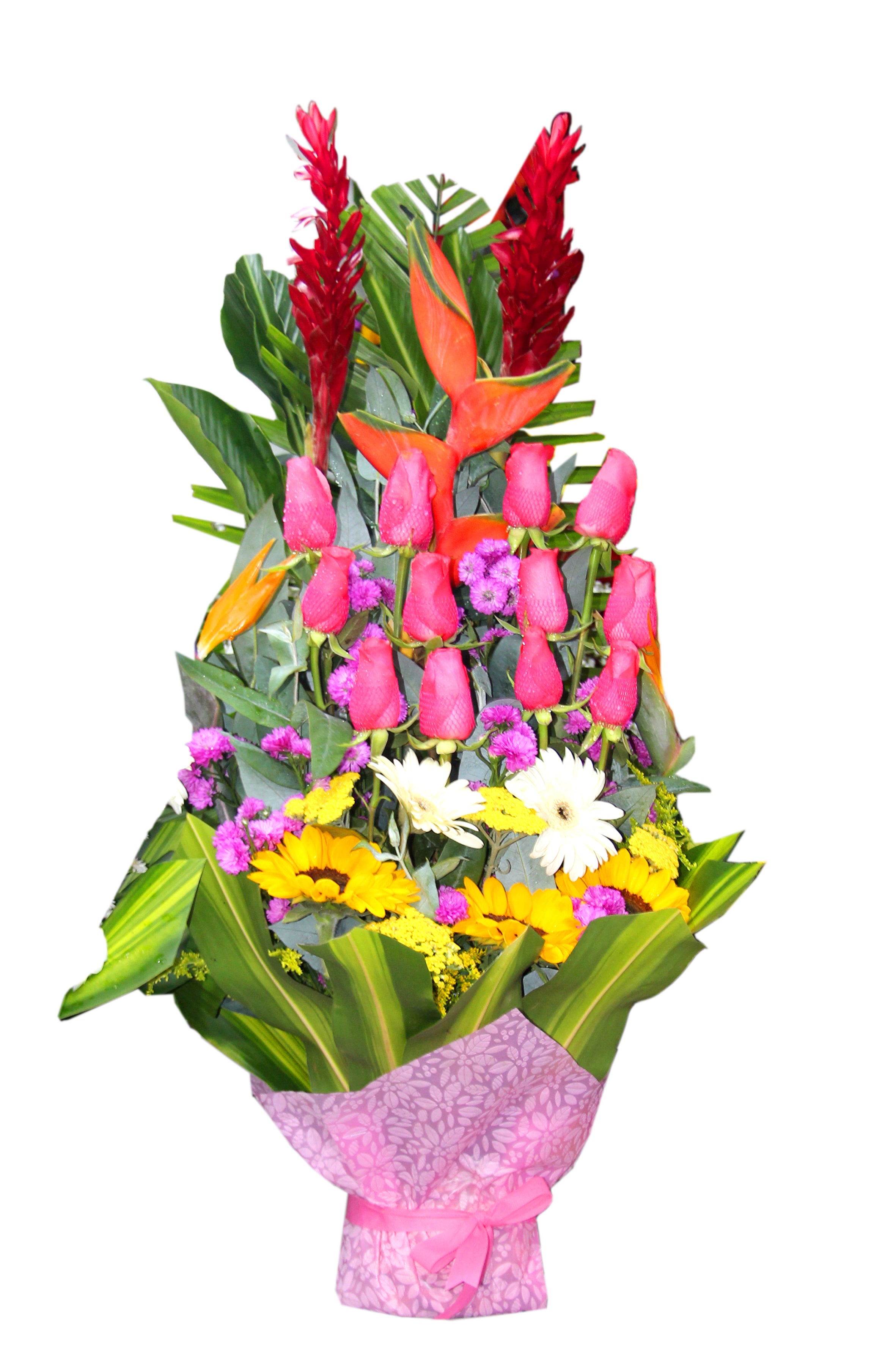 Arreglo Tropical de Rosas con Gerberas Rosado