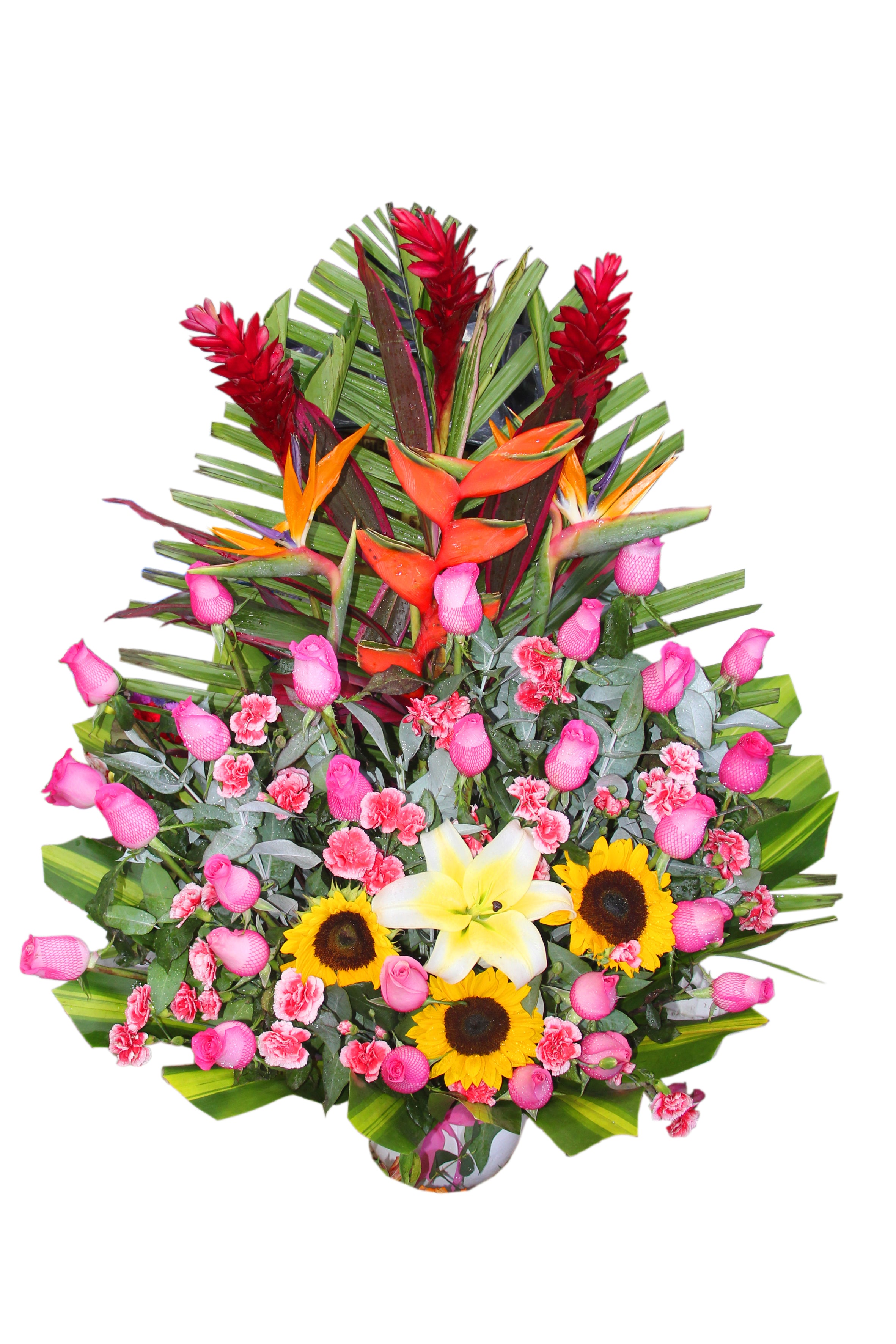 Arreglo Tropical de Rosas con Girasoles y Lirios