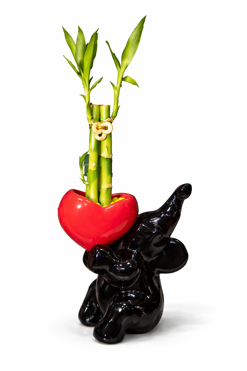 Bambú de la Suerte con Elefante y Corazón