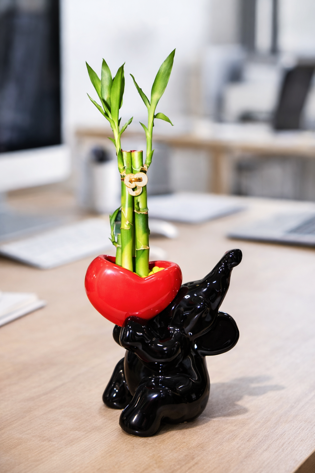 Bambú de la Suerte con Elefante y Corazón