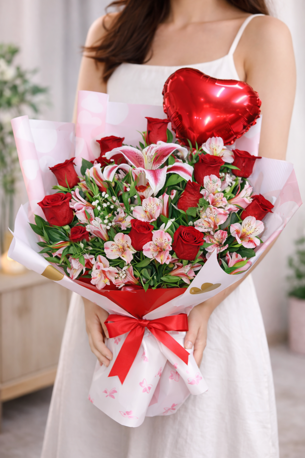 Bouquet Romance con Globo Corazón