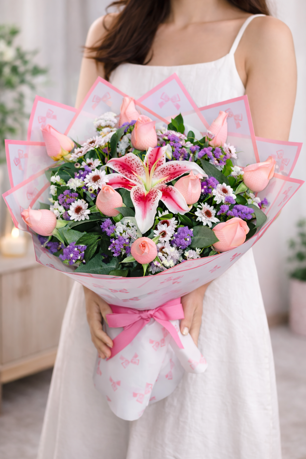 Bouquet Rosas & Stargazer Dulce Encanto