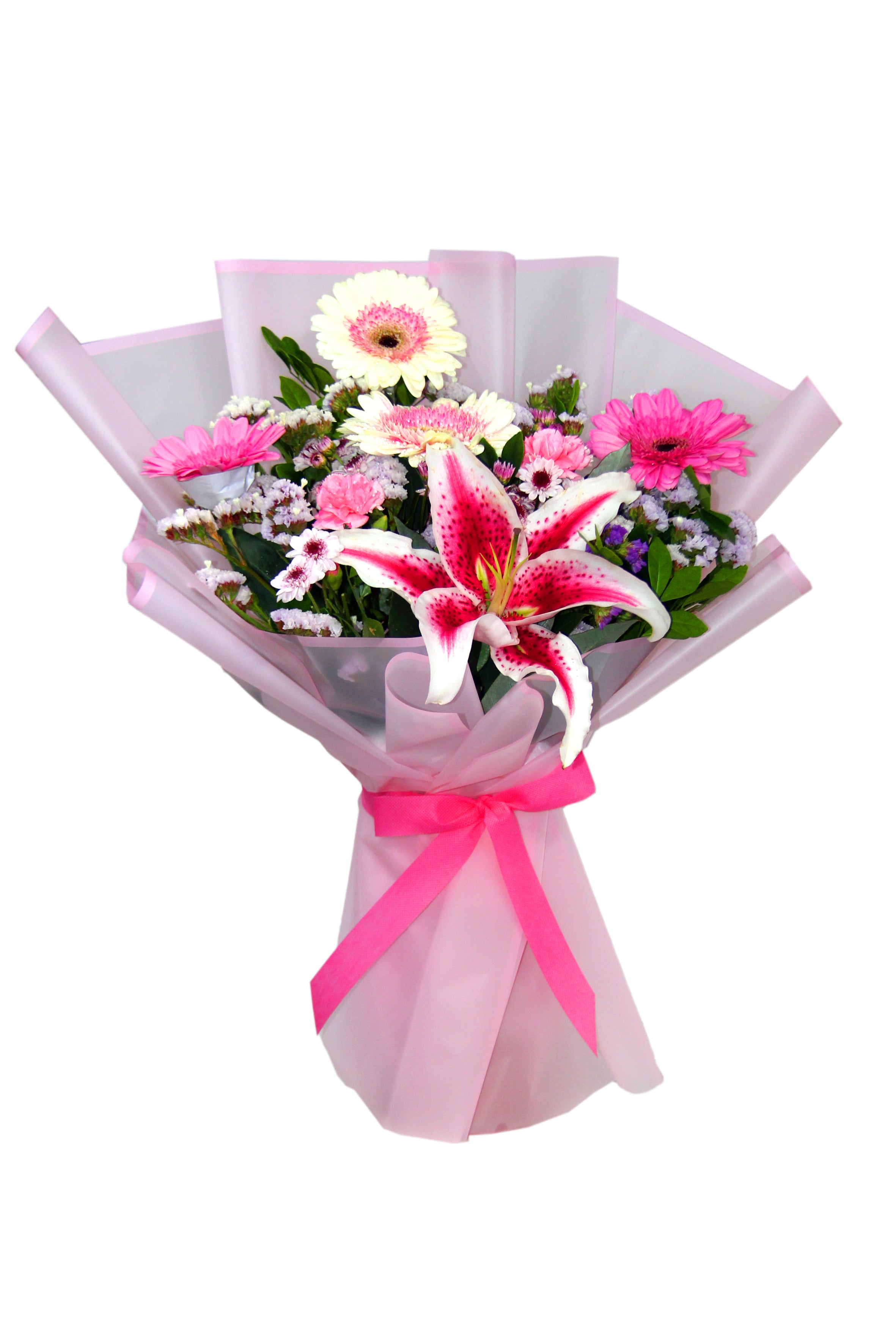 Bouquet Lirios y flores rosadas