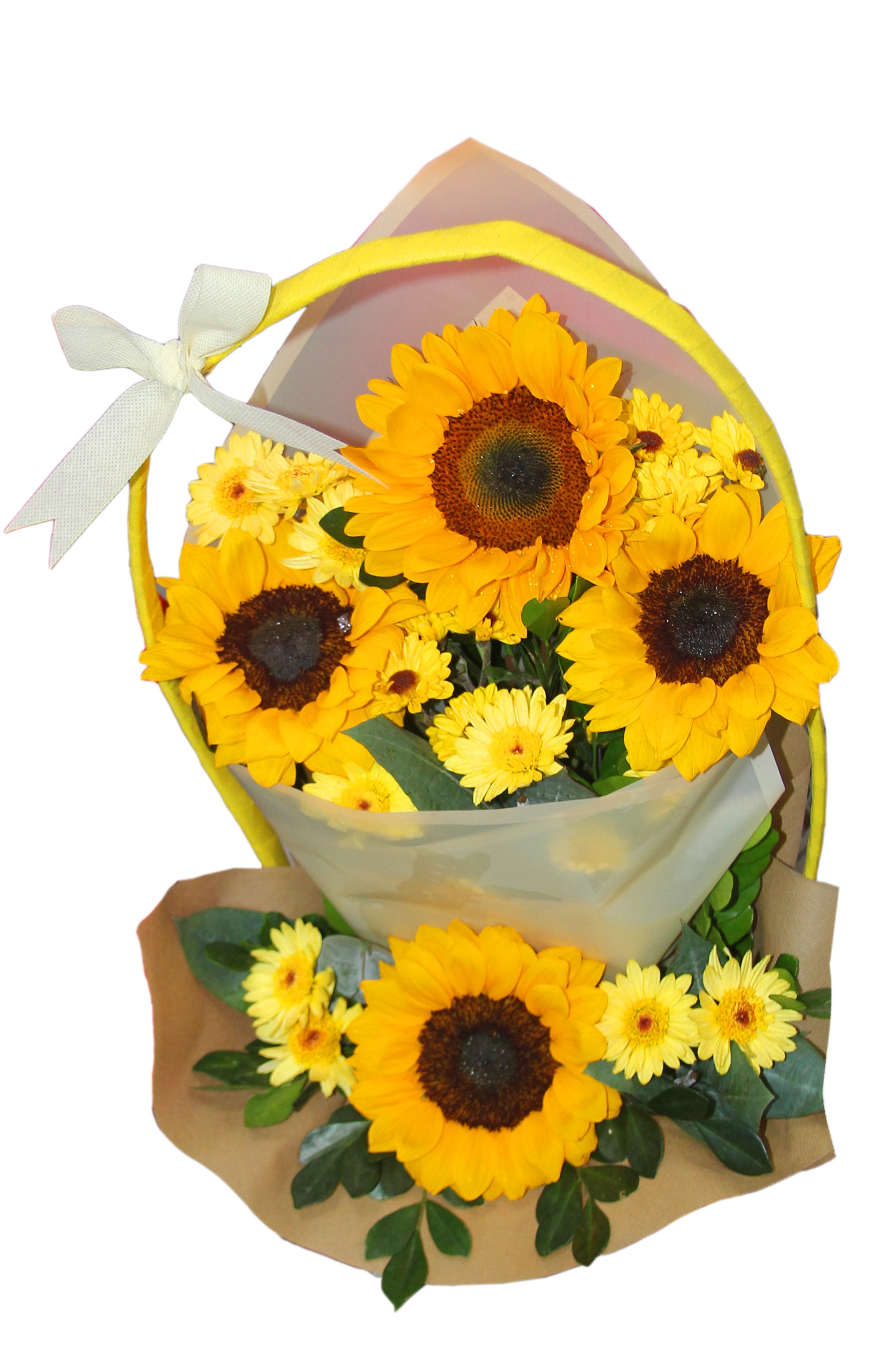 Canasta Bouquet de Girasoles y flores amarillas