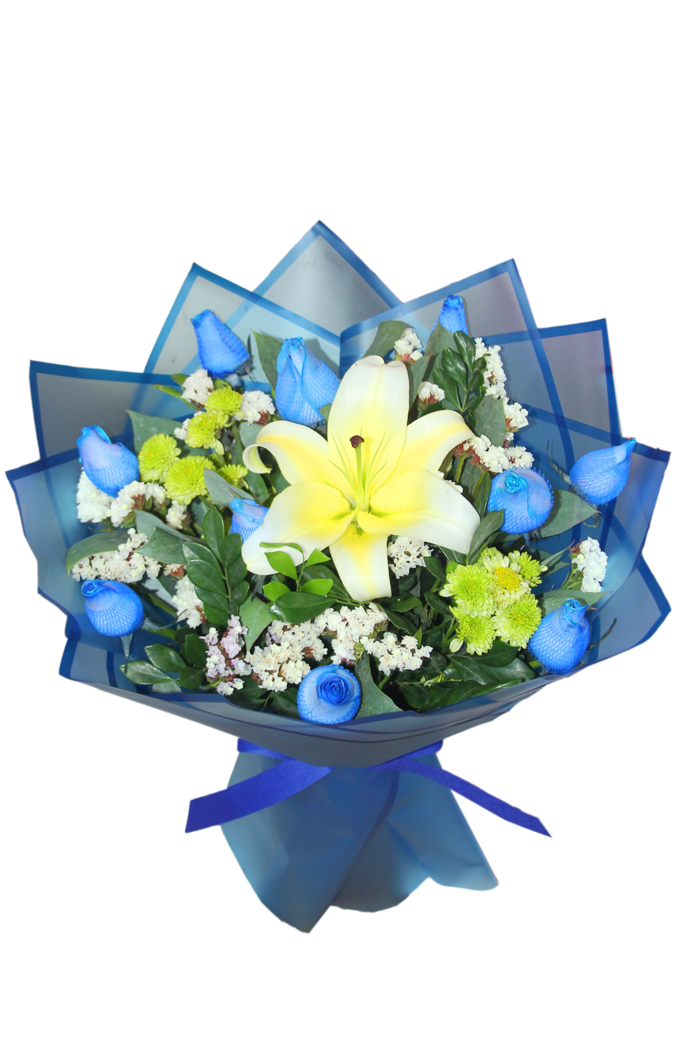 Bouquet de Rosas Azules con Lirios
