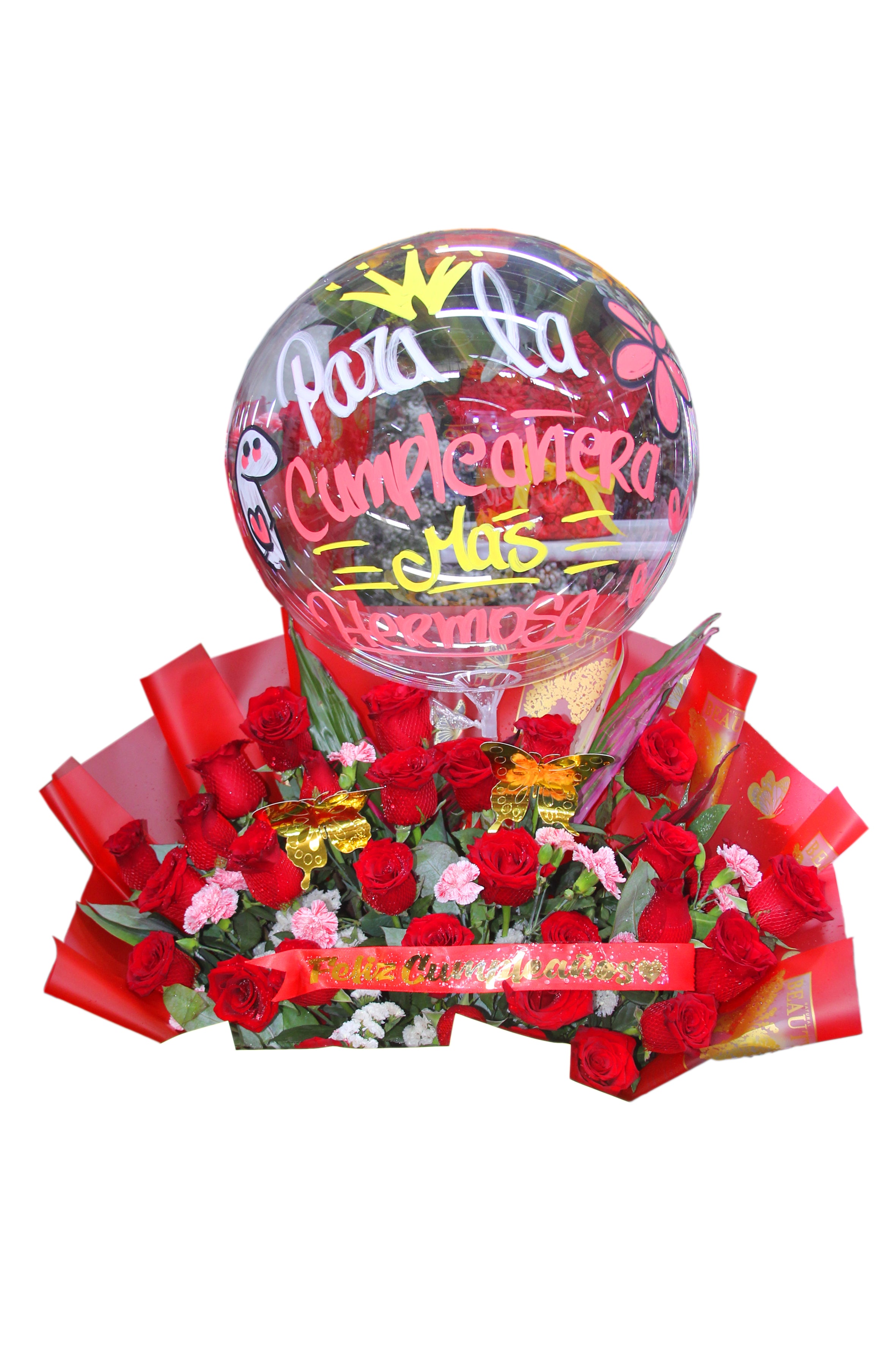 Bouquet de Rosas con Globo Cumpleaños