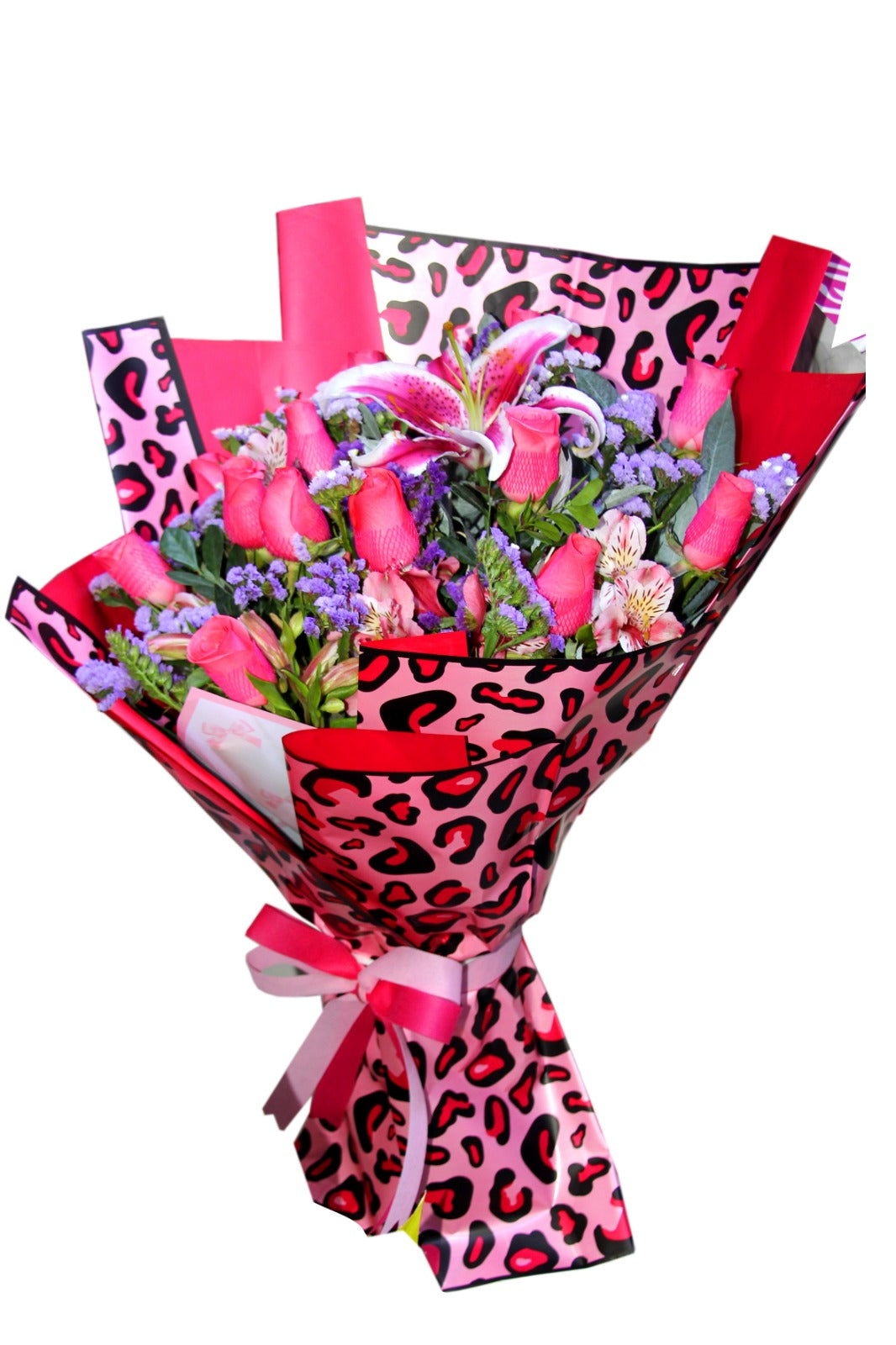 Bouquet de Rosas con Lirios Animal Print