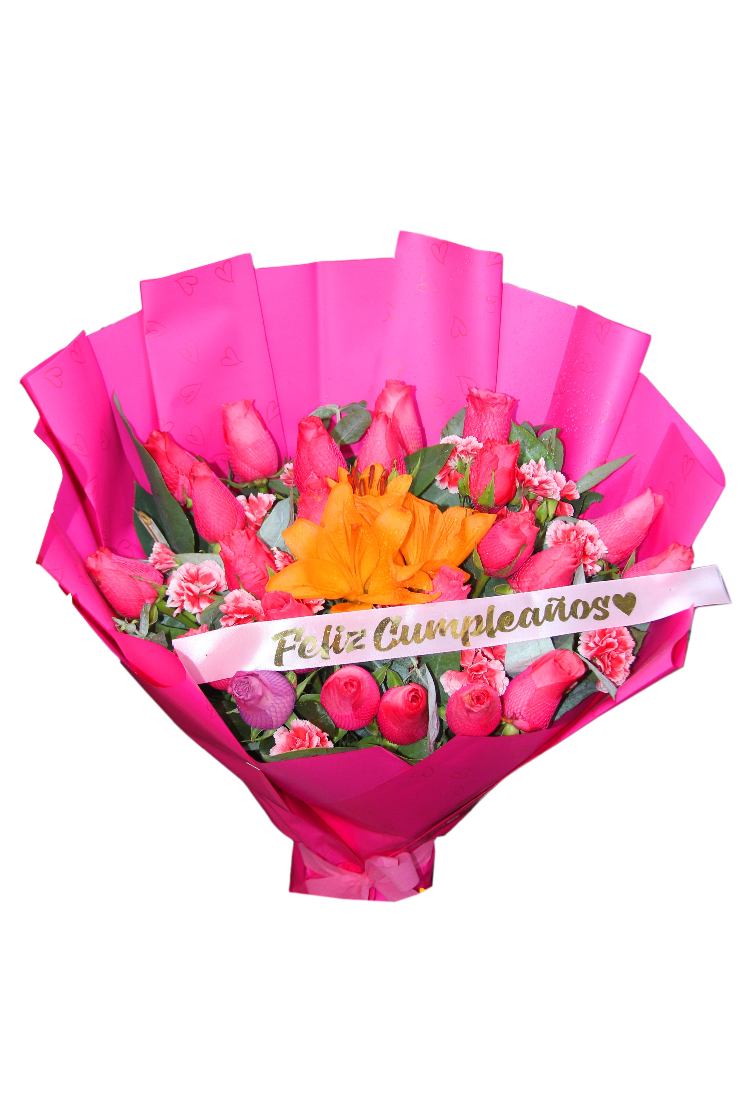 Bouquet de Rosas con Lirios Fucsia