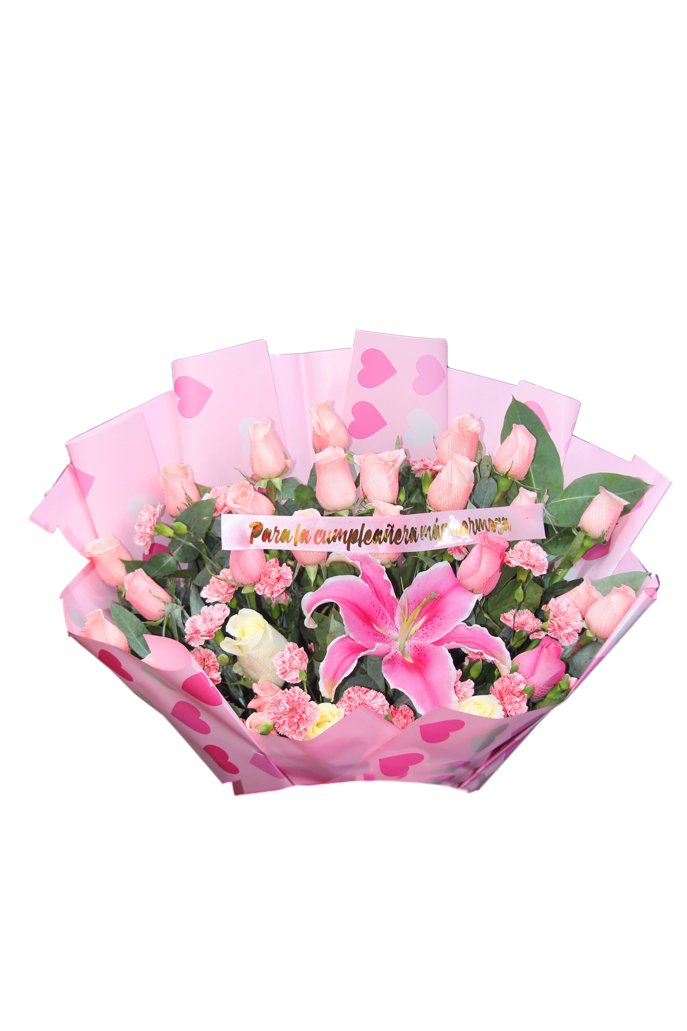 Bouquet de Rosas con Lirios Rosado Pastel