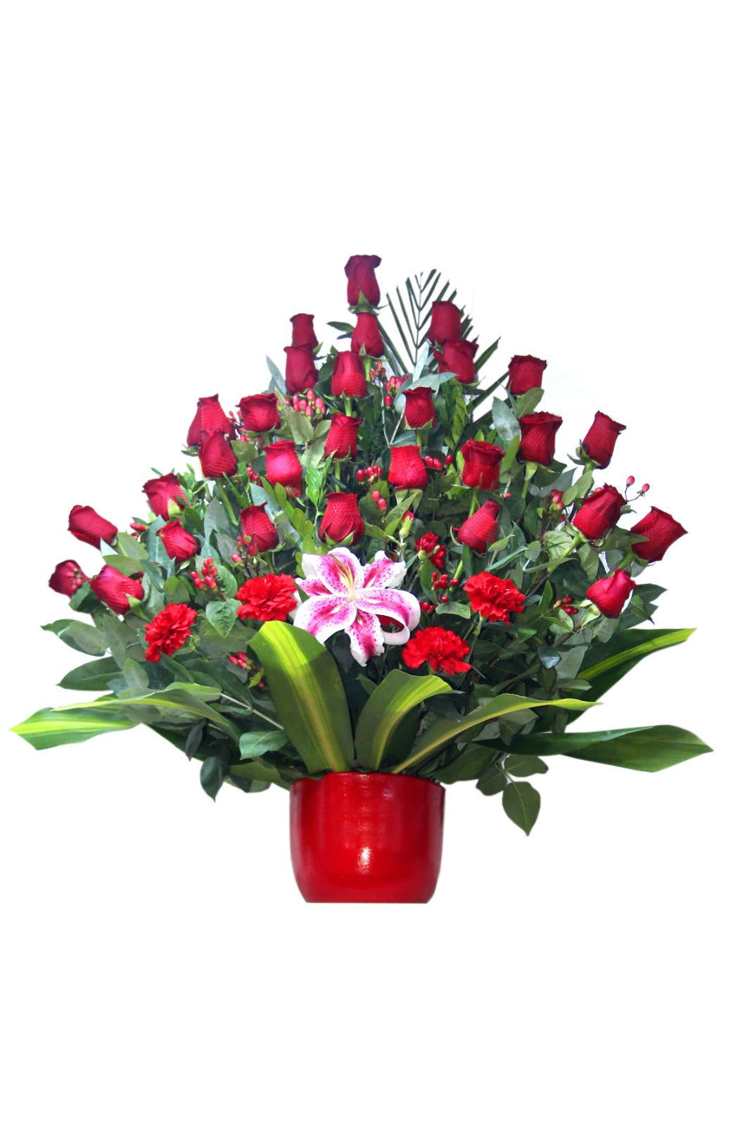 Rosas Rojas en Maceta con Lirio