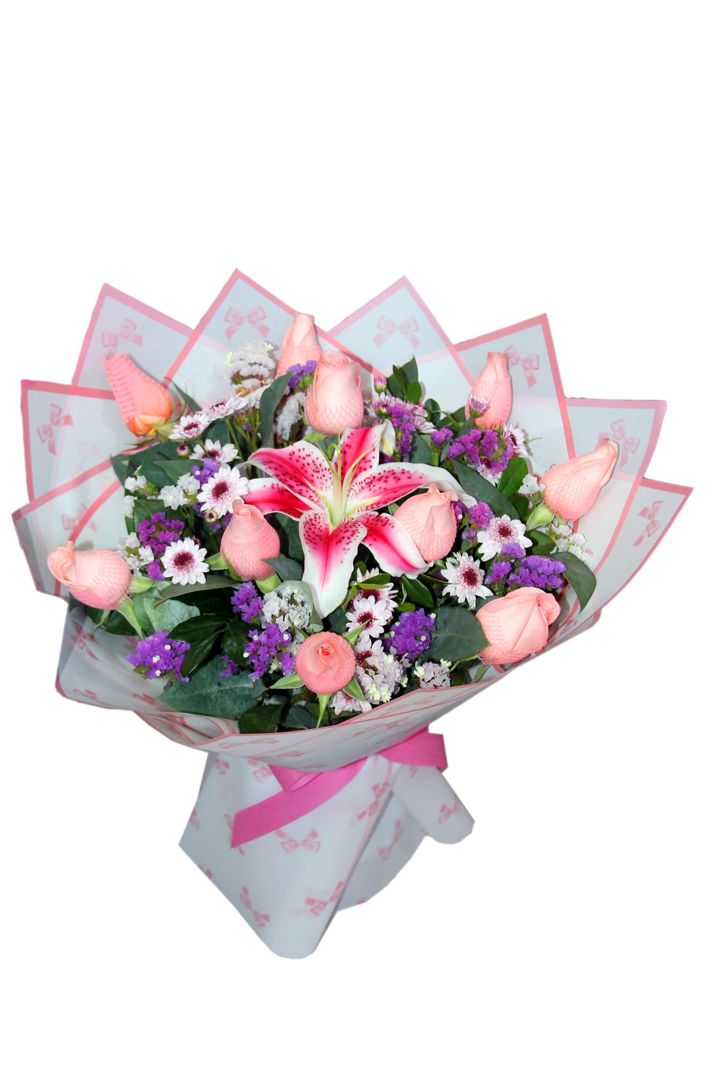 Bouquet Rosado Especial de Rosas y Lirios