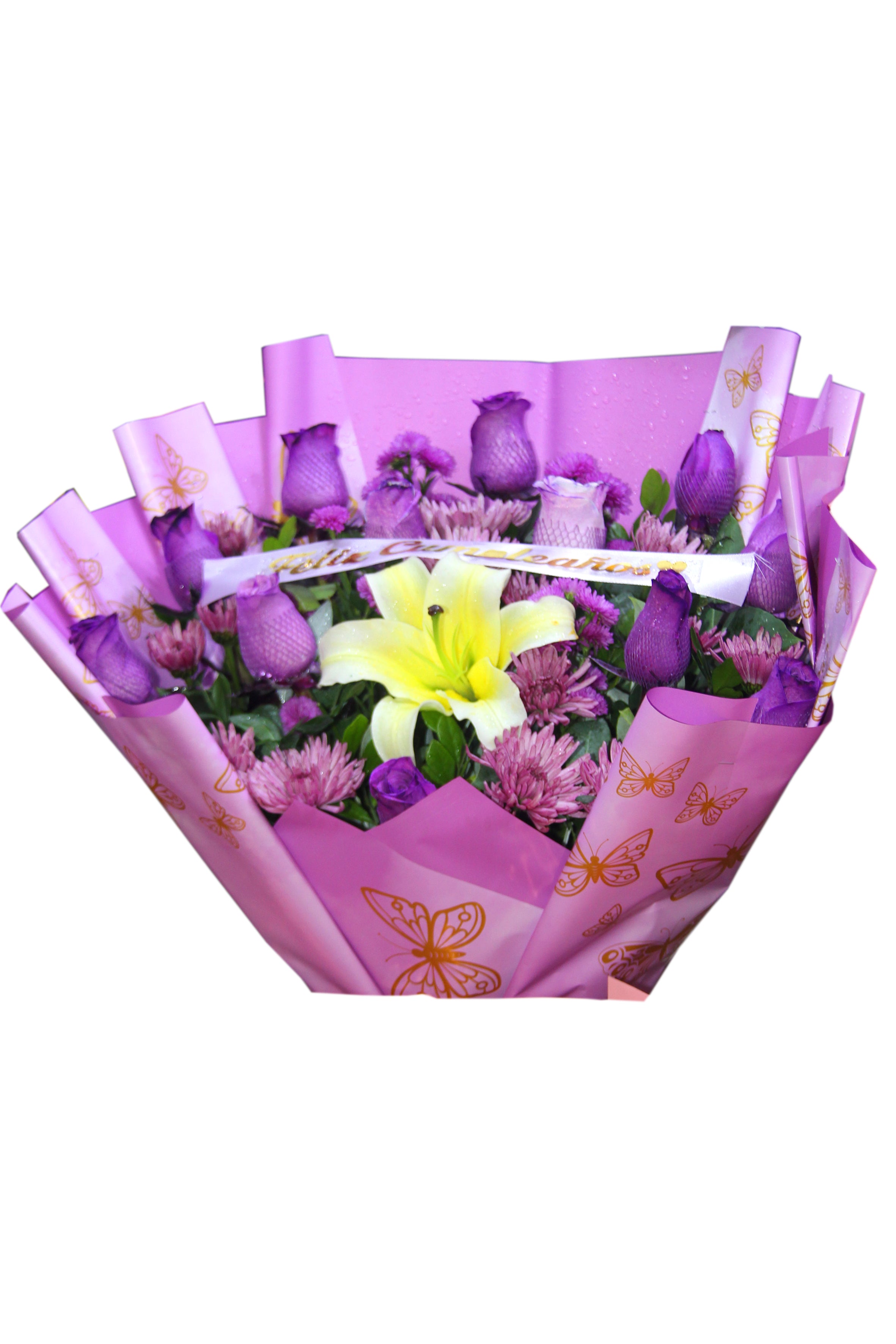 Bouquet de rosas con Lirios Morado