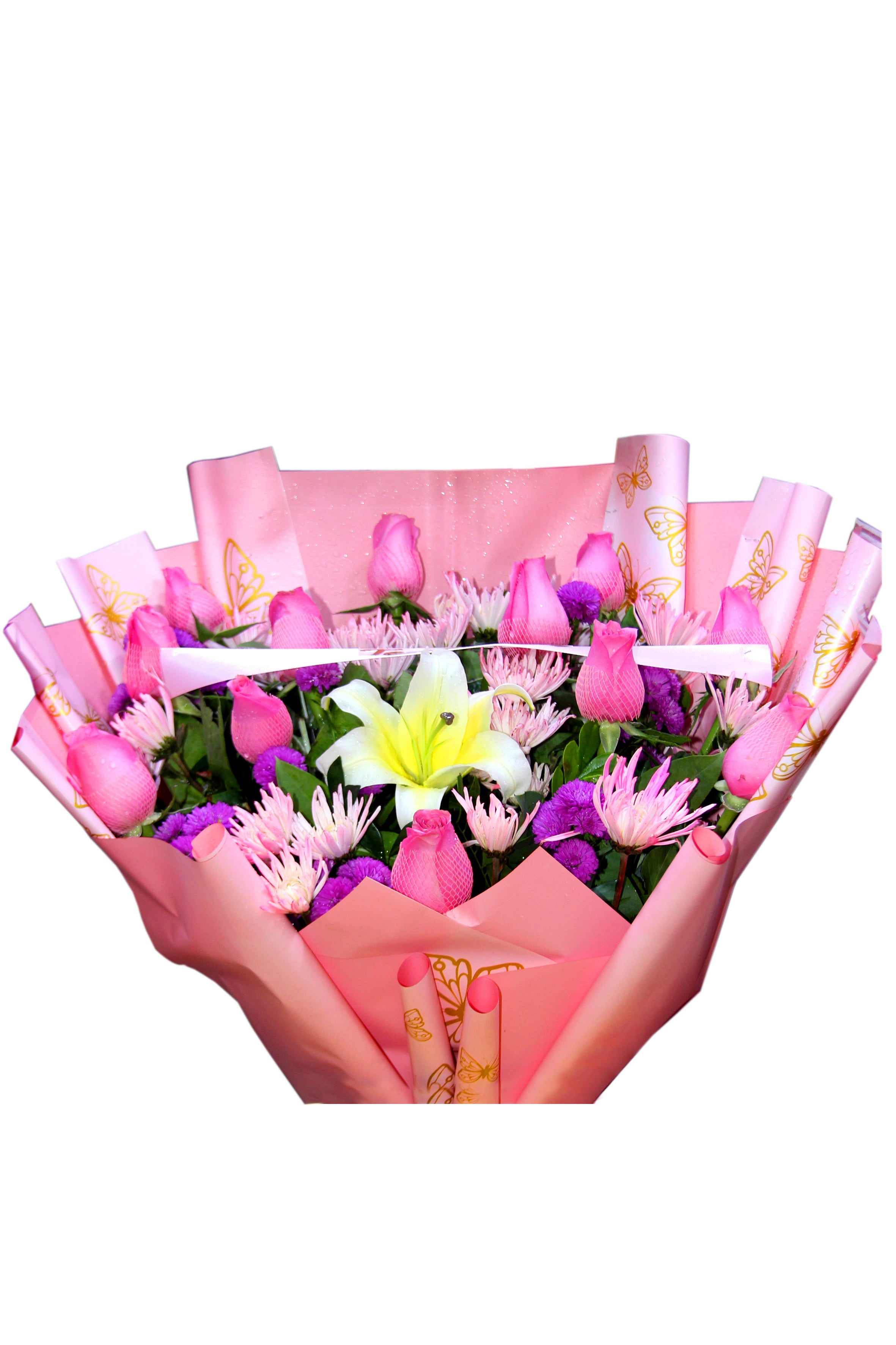 Bouquet de Rosas con Lirios Rosado