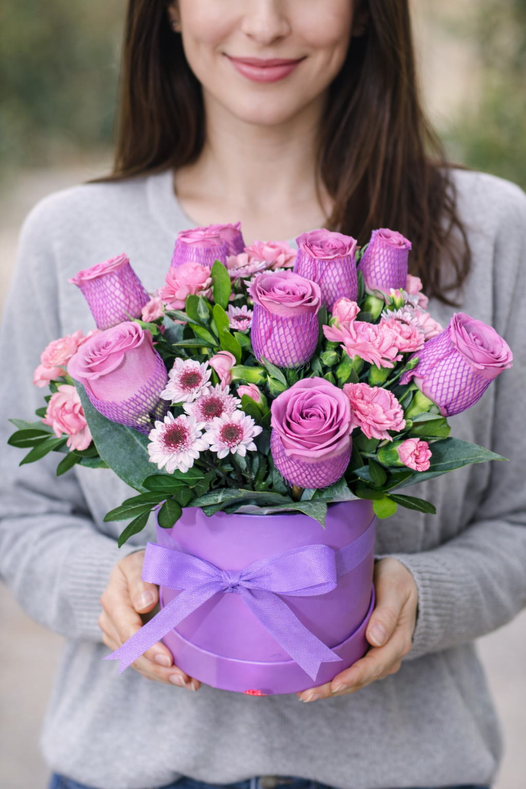 Caja Floral en Tonos Rosados