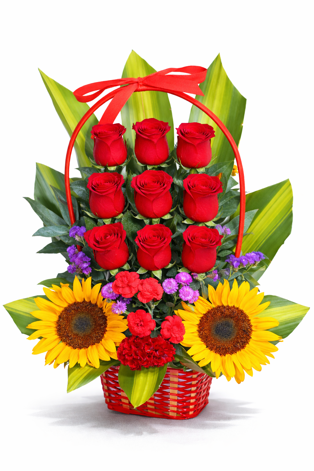 Canasta Floral de Rosas y Girasoles