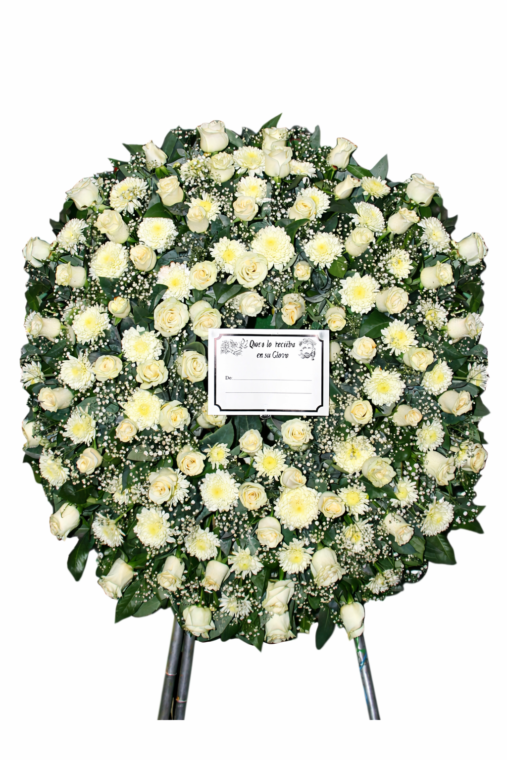 Corona Fúnebre Blanca de Rosas y Crisantemos