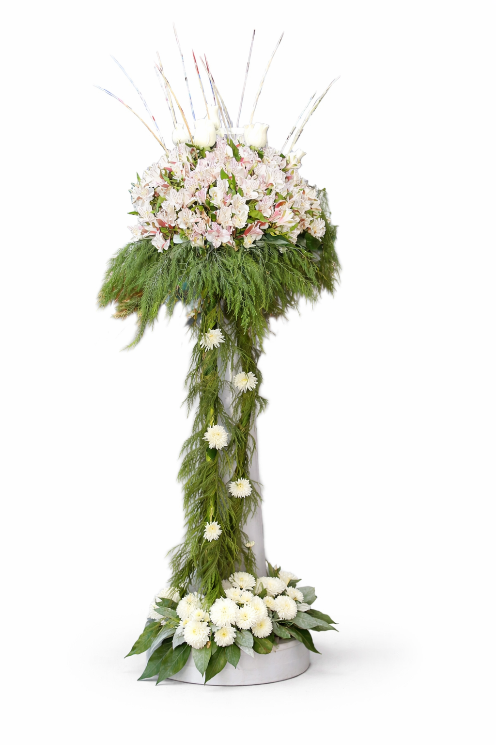 Pedestal Floral Elegancia Nupcial – Arreglo Alto para Bodas