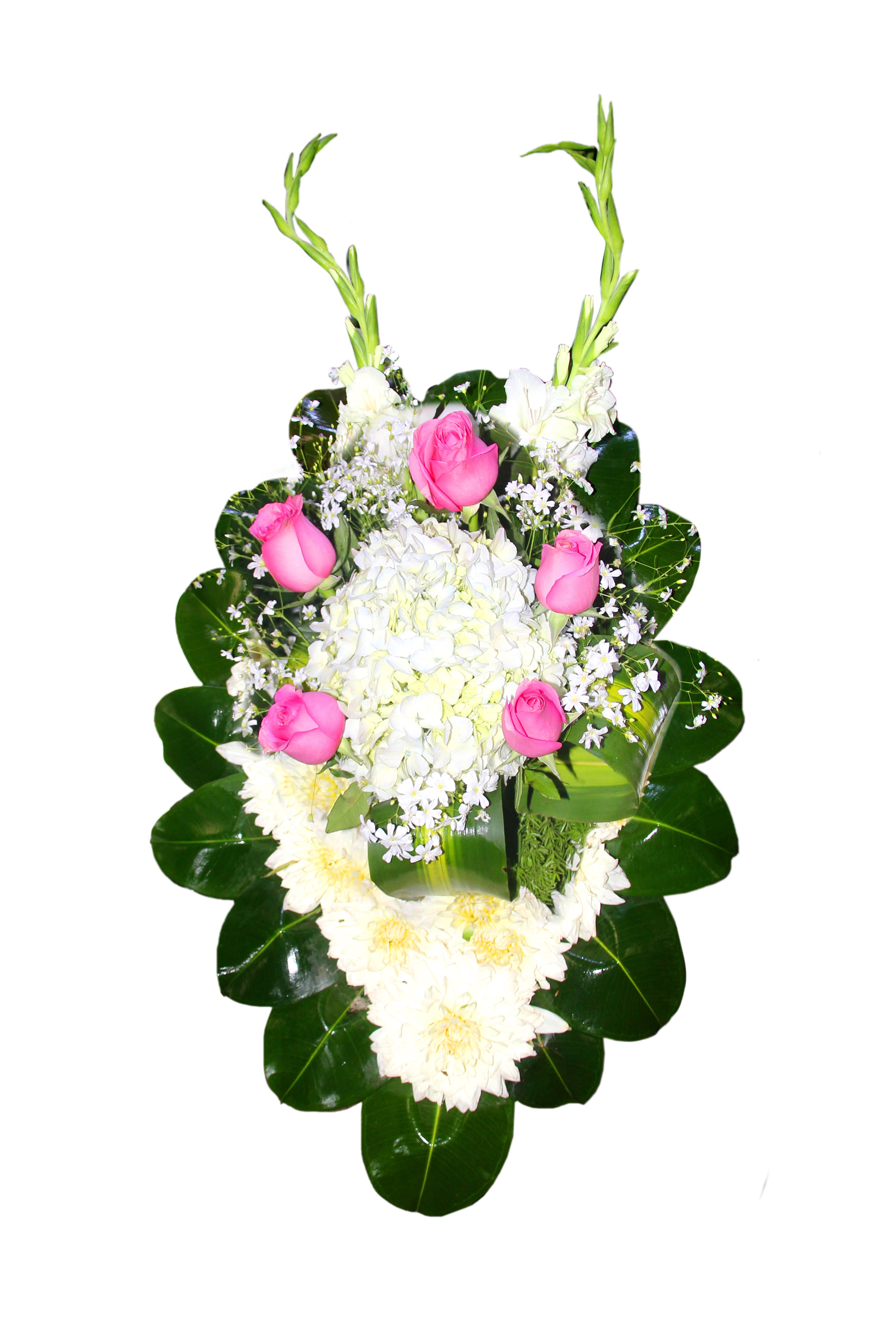 Lágrima fúnebre con rosas rosadas