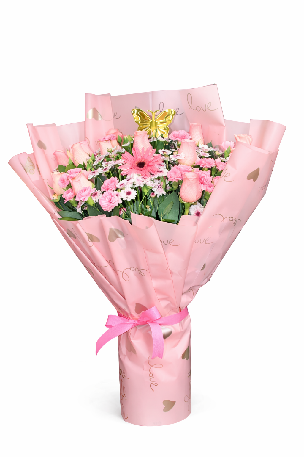 Ramo Rosado con Mariposa Dorada