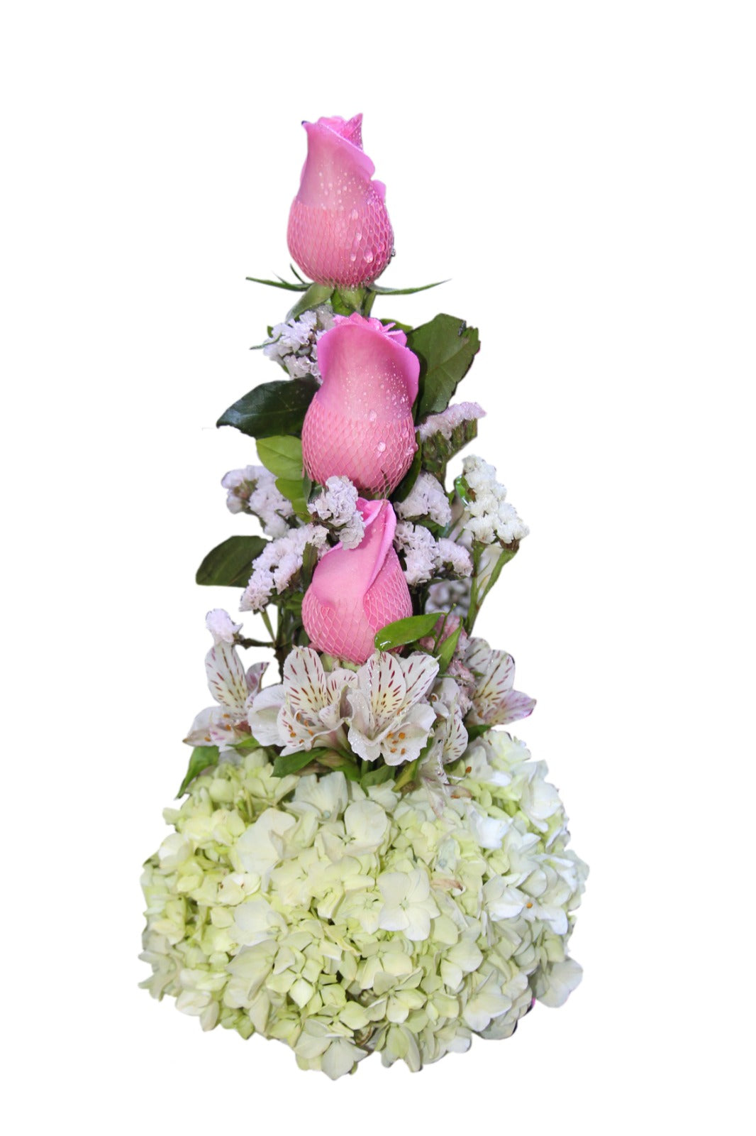 Torre de Rosas Rosadas con Hortensias