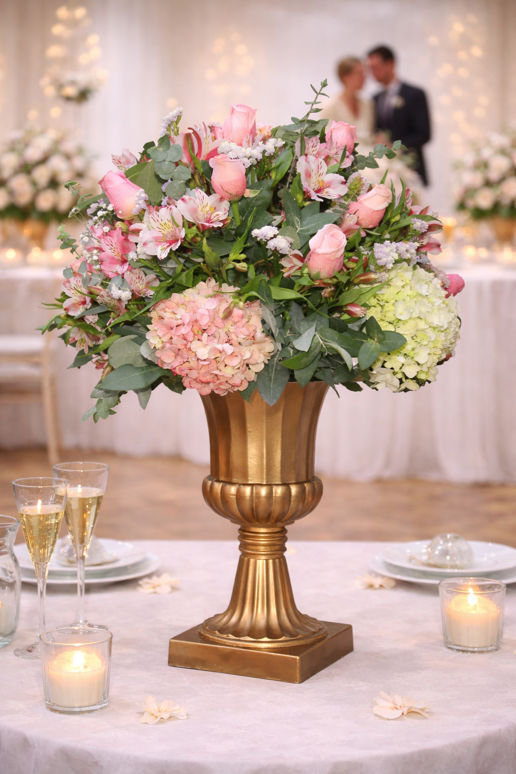 Centro de Mesa en Tono Rosado y Dorado