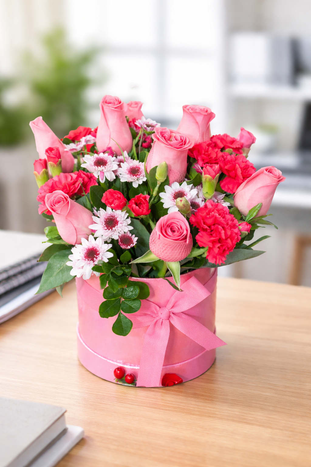 Arreglo Floral Rosa Encanto – Caja cilíndrica