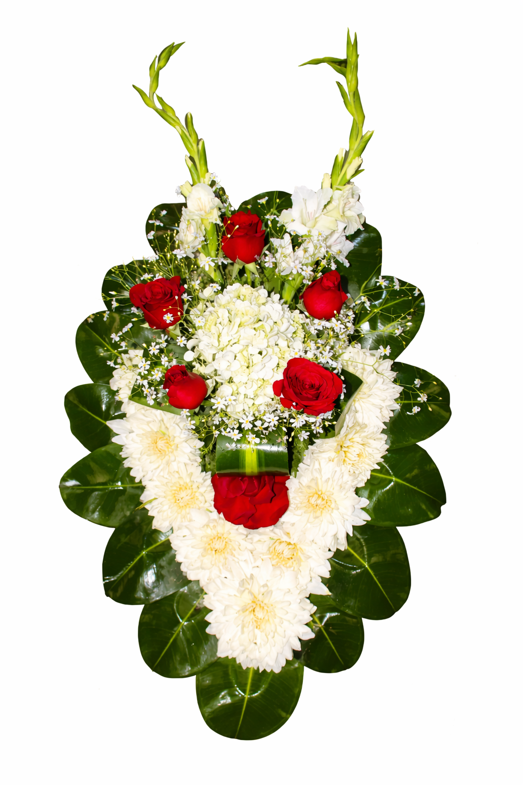 Lágrima Fúnebre con Rosas Rojas y Flores Blancas